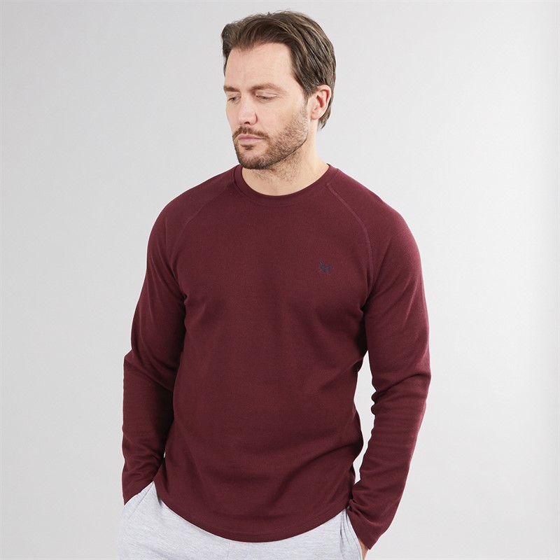 Mens Loungewear Long Sleeve Waffle Top Burgundy
