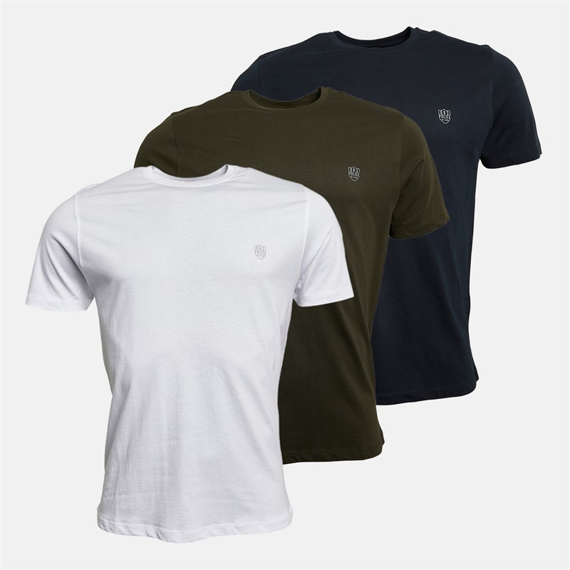 Mens Forbes Three Pack T-Shirts Navy/White/Khaki