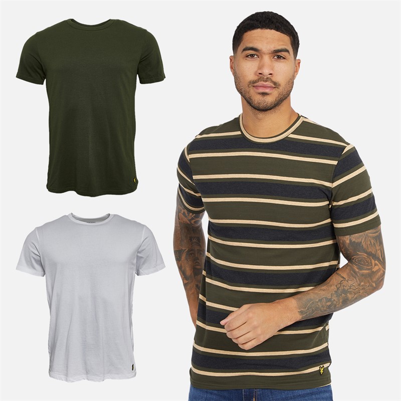 Mens Three Pack T-Shirts Mountain Moss/Mountain Moss Stripe/White 1 Mens Three Pack T-Shirts Mountain Moss/Mountain Moss Stripe/White