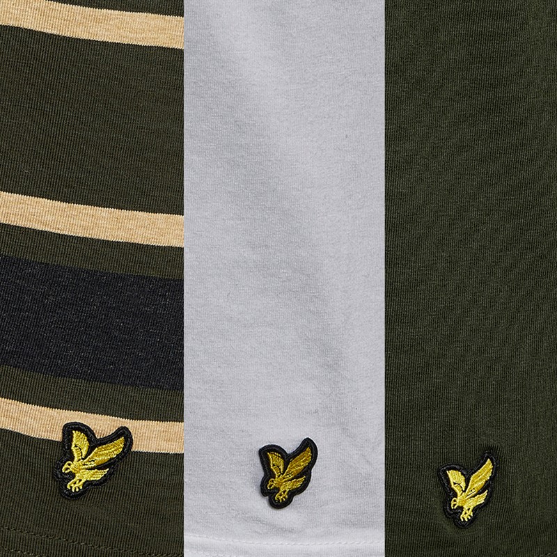 Mens Three Pack T-Shirts Mountain Moss/Mountain Moss Stripe/White 3 Mens Three Pack T-Shirts Mountain Moss/Mountain Moss Stripe/White