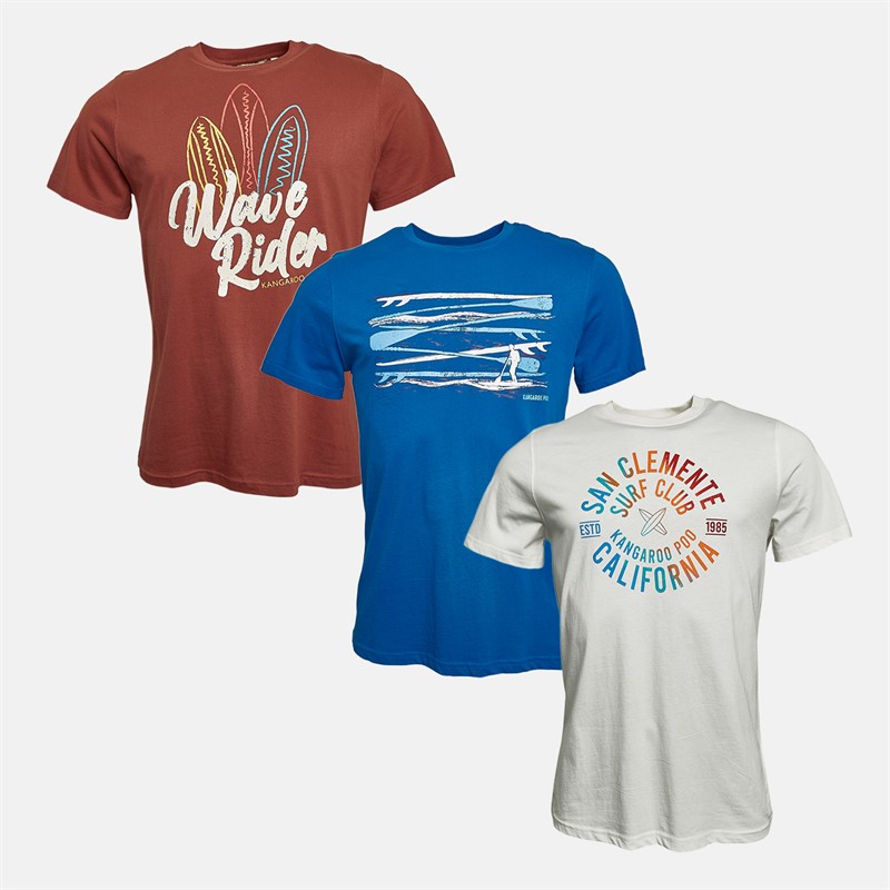 Mens Three Pack Graphic T-Shirts Multi