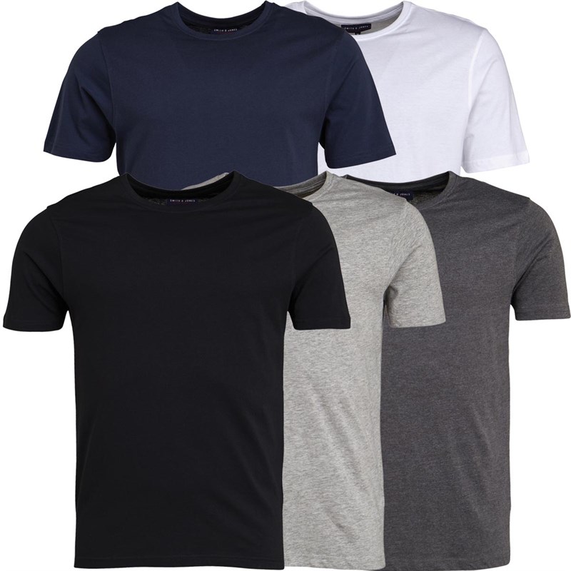 Mens Lazeout Five Pack T-Shirt Black/Grey/White/Charcoal Marl/Total Eclipse