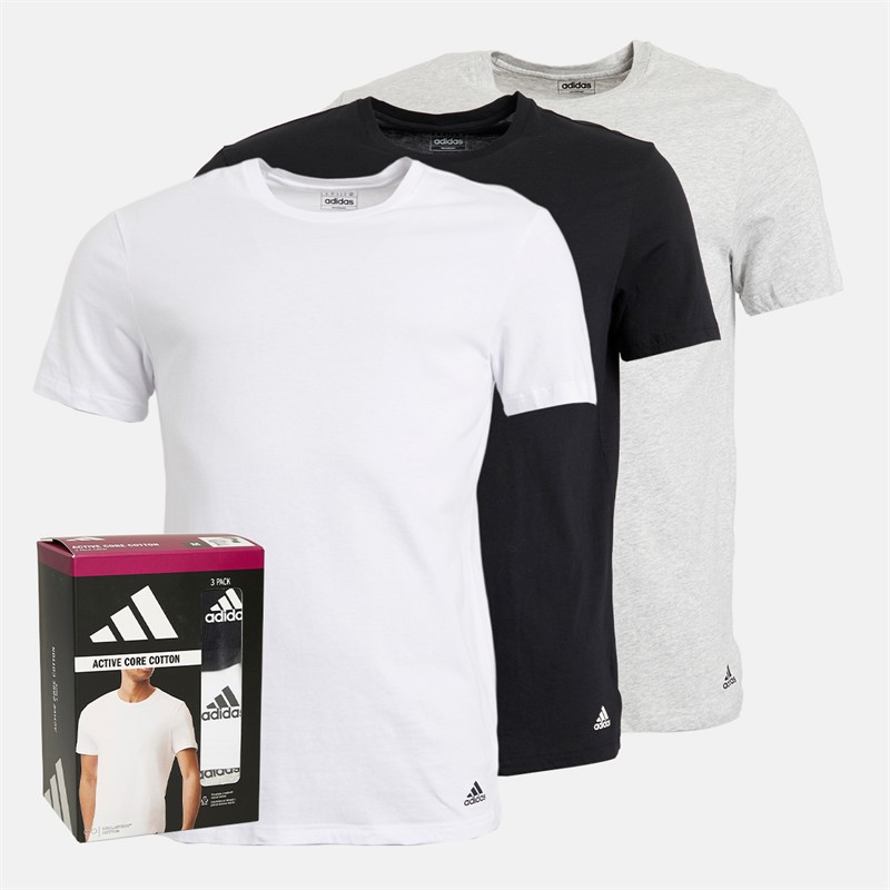 Mens Active Core Cotton Three Pack T-Shirts Black/White/Grey