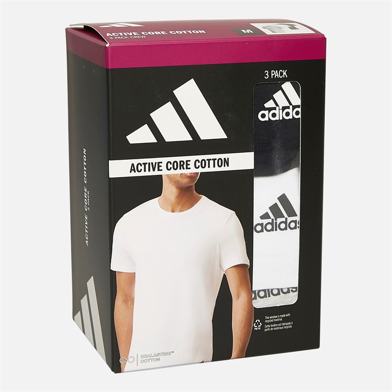 Mens Active Core Cotton Three Pack T-Shirts Black/White/Grey 3 Mens Active Core Cotton Three Pack T-Shirts Black/White/Grey