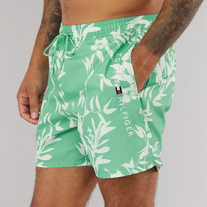 Mens Drawstring Swim Shorts Floral Tropic AOP Fort Green