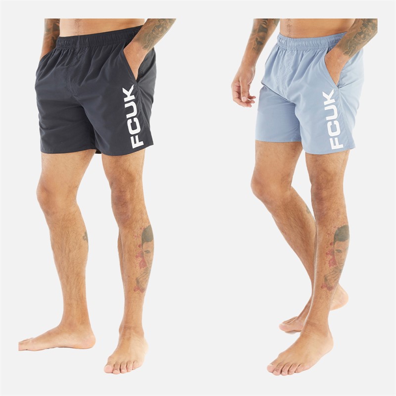 Mens FCUK Two Pack Swim Shorts Multi 1 - Marine/Light Blue