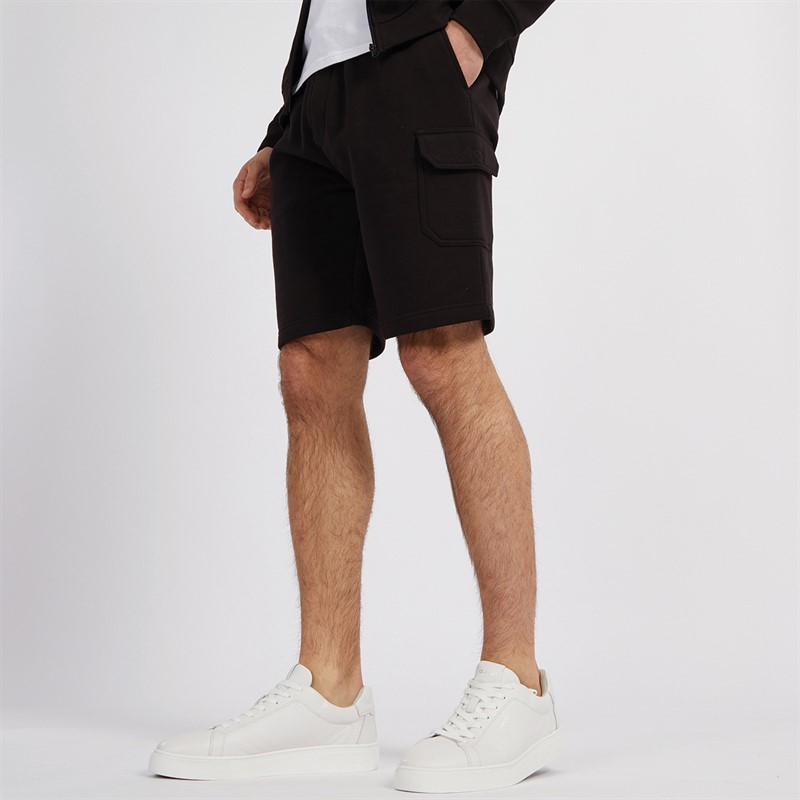 Mens Fleece Cargo Shorts Black
