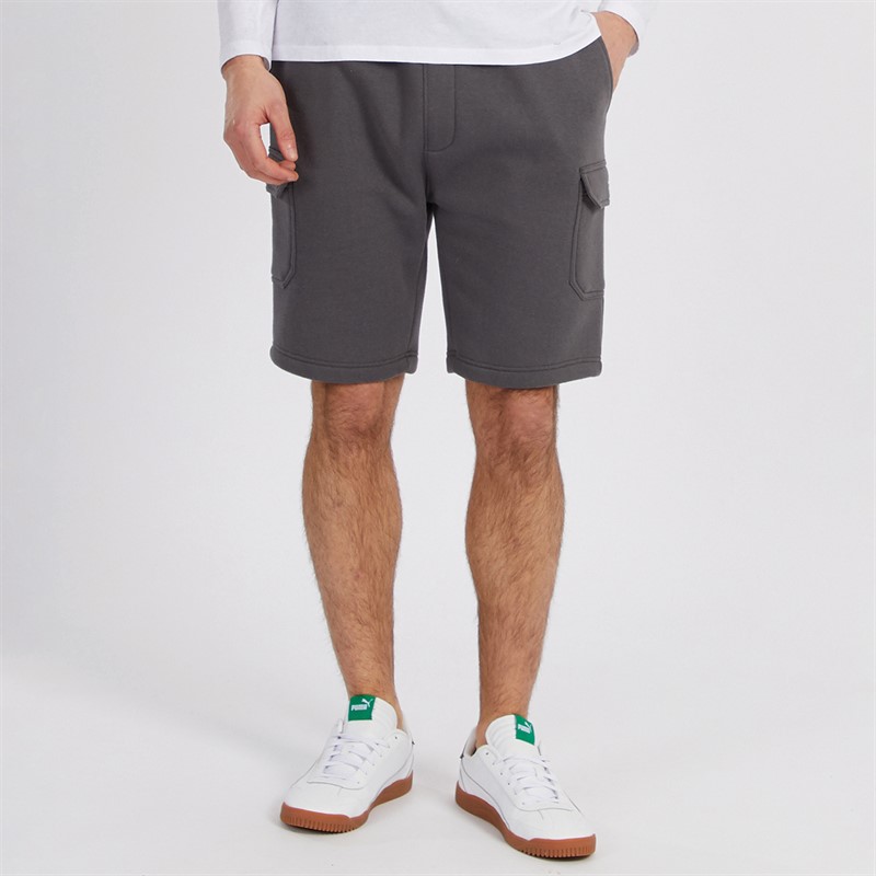 Mens Fleece Cargo Shorts Charcoal