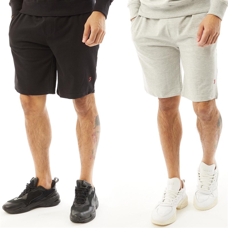 FARAH Mens Cromar Two Pack Sweat Shorts Black/Grey
