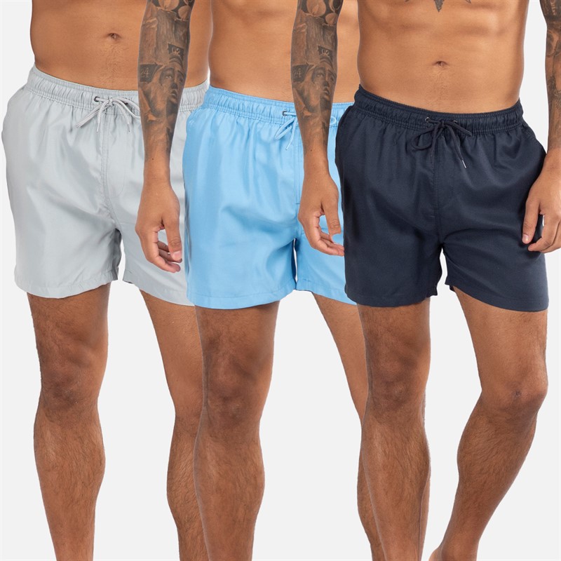 Mens Three Pack Swim Shorts Navy/Aqua/Light Grey
