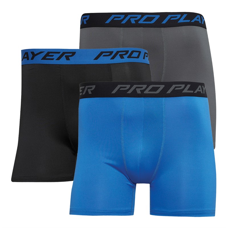 Mens Performance Three Pack Boxers Black/Blue/Grey