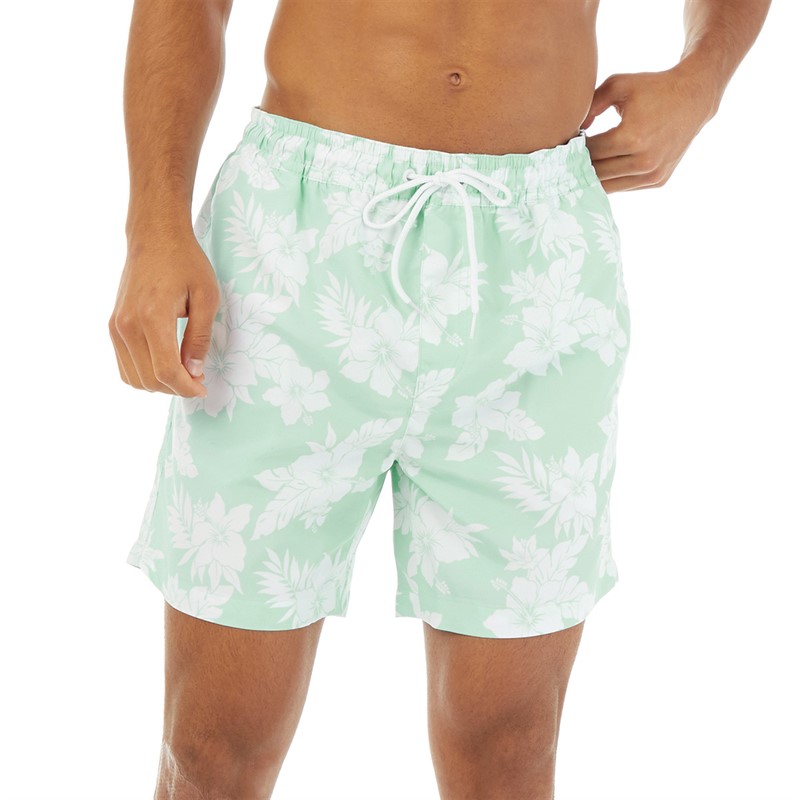Mens Hibiscus Swim Shorts Pastel/Mint