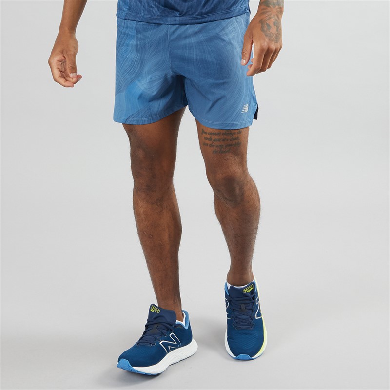 Mens RC Performance Printed 5 Inch Running Shorts Blue Agate