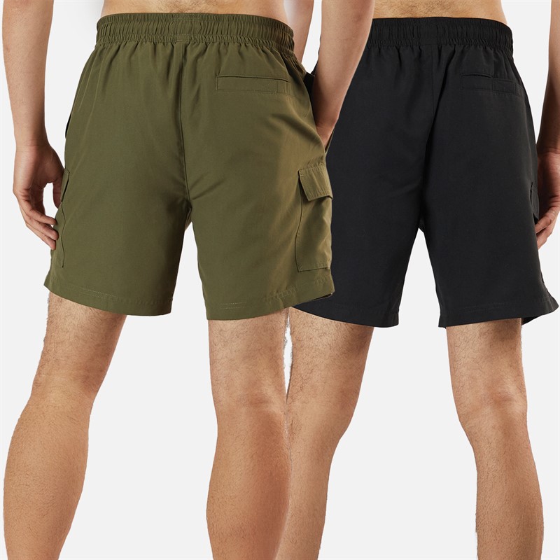 Mens Two Pack Cargo Swim Shorts Khaki/Black 2 Mens Two Pack Cargo Swim Shorts Khaki/Black