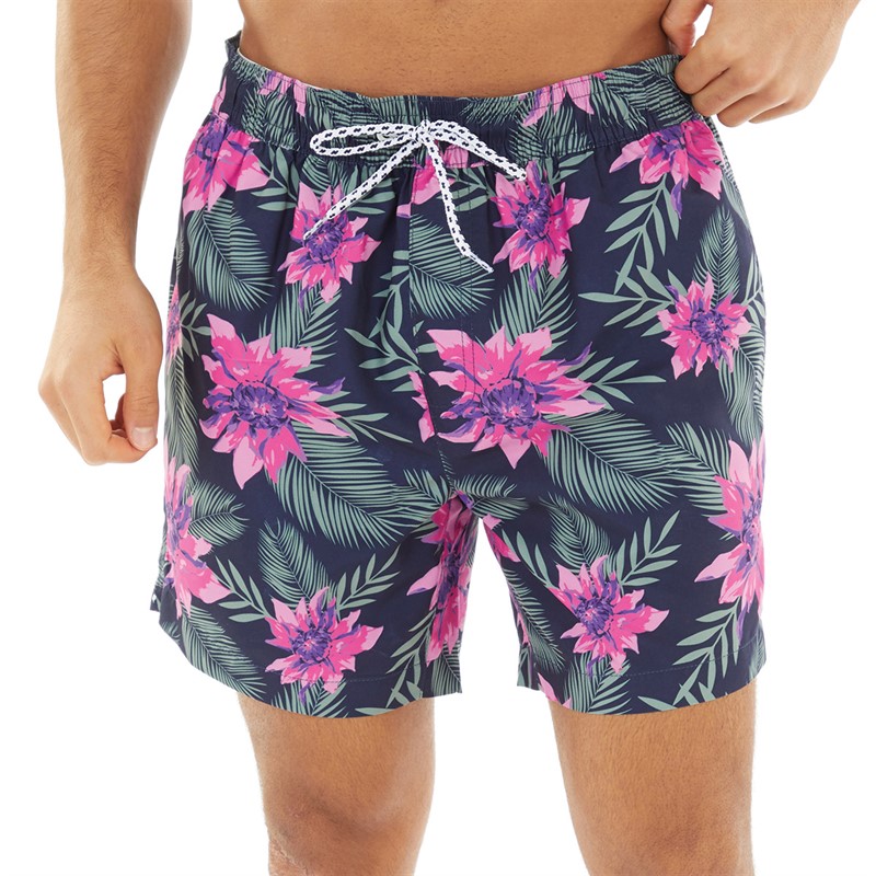 Mens Tropical Print Swim Shorts Navy/Multi