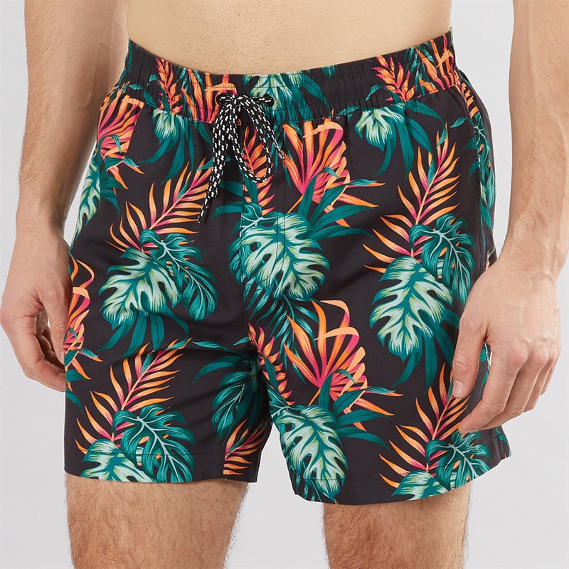 Mens Tropical Print Swim Shorts Black/Multi