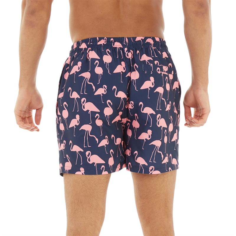 Mens Flamingo Print Swim Shorts Navy/Pink 2 Mens Flamingo Print Swim Shorts Navy/Pink