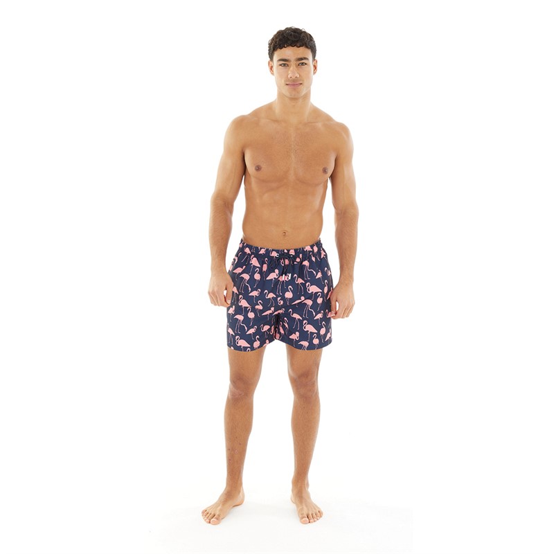 Mens Flamingo Print Swim Shorts Navy/Pink 3 Mens Flamingo Print Swim Shorts Navy/Pink