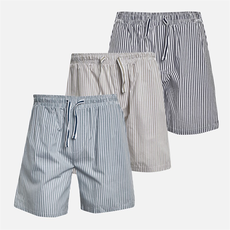 Mens Three Pack Mont Poplin Striped Shorts Navy Stripe/Washed Blue Stripe/Stone Stripe