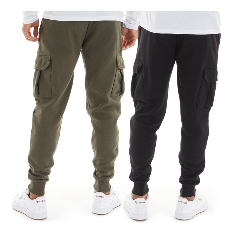 Mens Two Pack Stefan Cargo Joggers Black/Khaki 2 Mens Two Pack Stefan Cargo Joggers Black/Khaki
