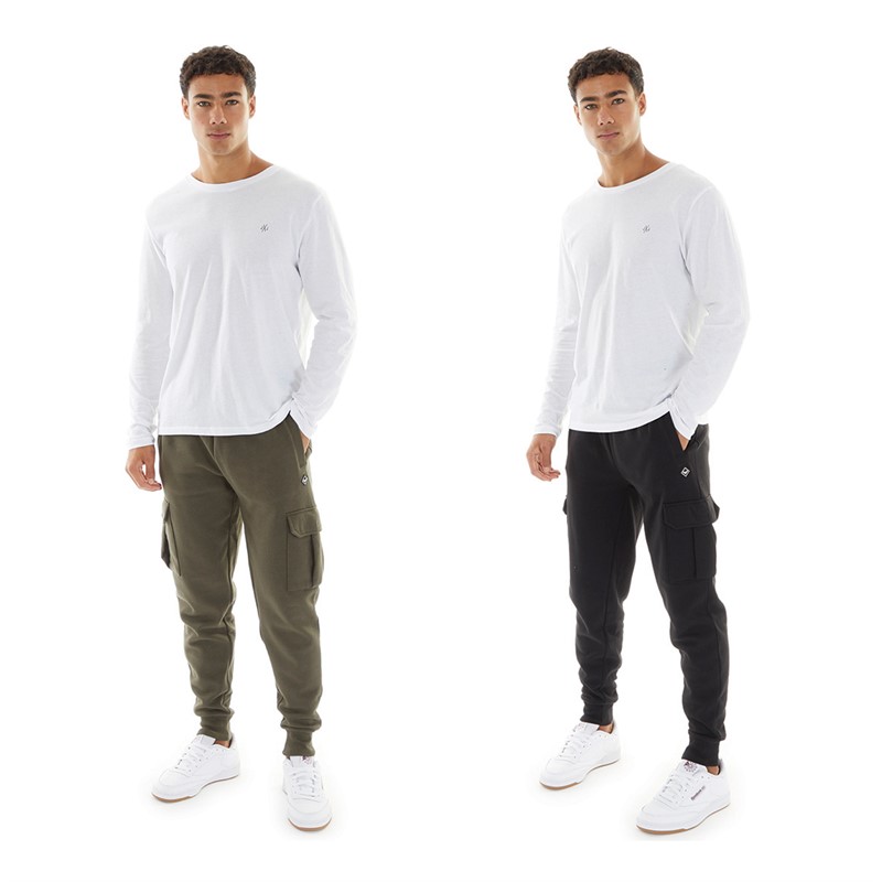 Mens Two Pack Stefan Cargo Joggers Black/Khaki 3 Mens Two Pack Stefan Cargo Joggers Black/Khaki