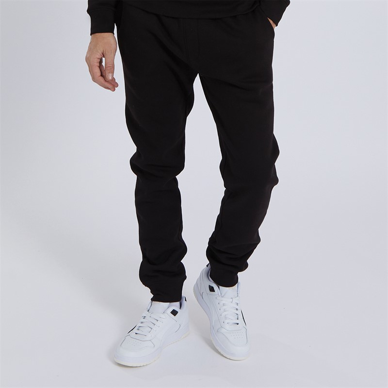 Mens Regular Fit Cuffed Fleece Joggers Black 1 Mens Regular Fit Cuffed Fleece Joggers Black