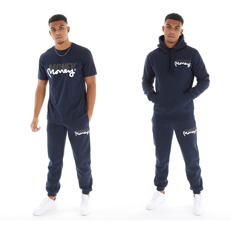 Mens Two Three Pack Hooded Tracksuit And T-Shirt Set Navy