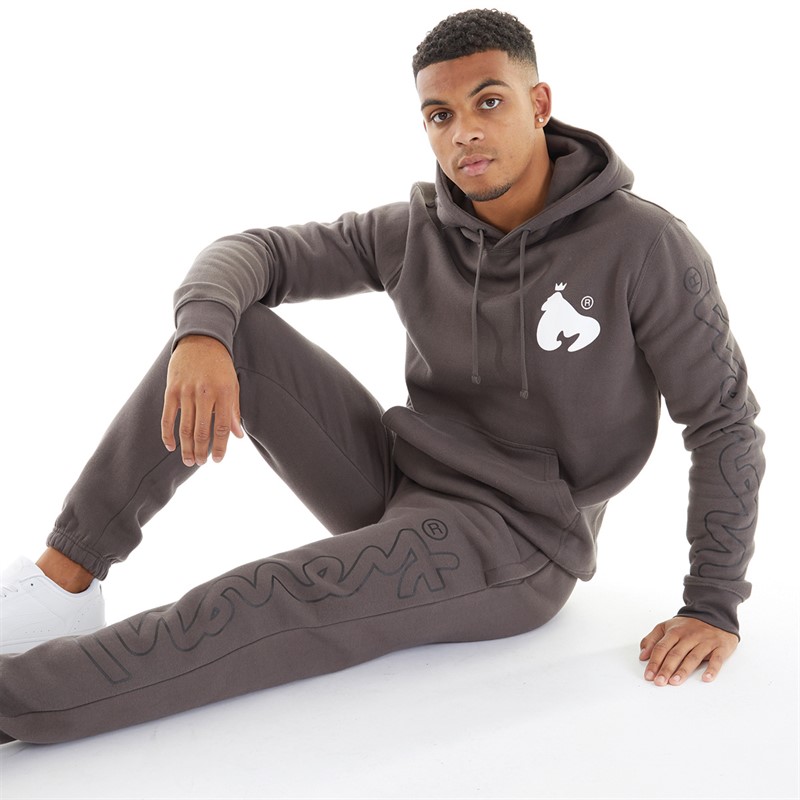 Mens Sig Line Fleece Hooded Tracksuit Charcoal Grey