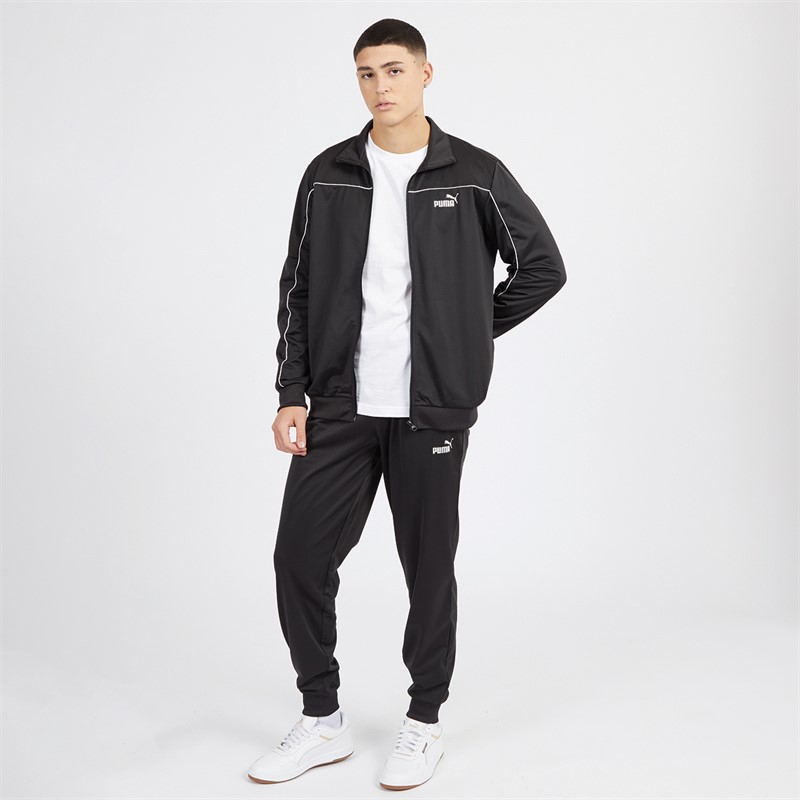 Mens Piping Poly Tracksuit Black 1 Mens Piping Poly Tracksuit Black