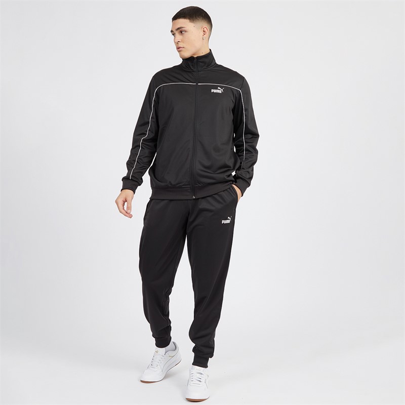 Mens Piping Poly Tracksuit Black 3 Mens Piping Poly Tracksuit Black