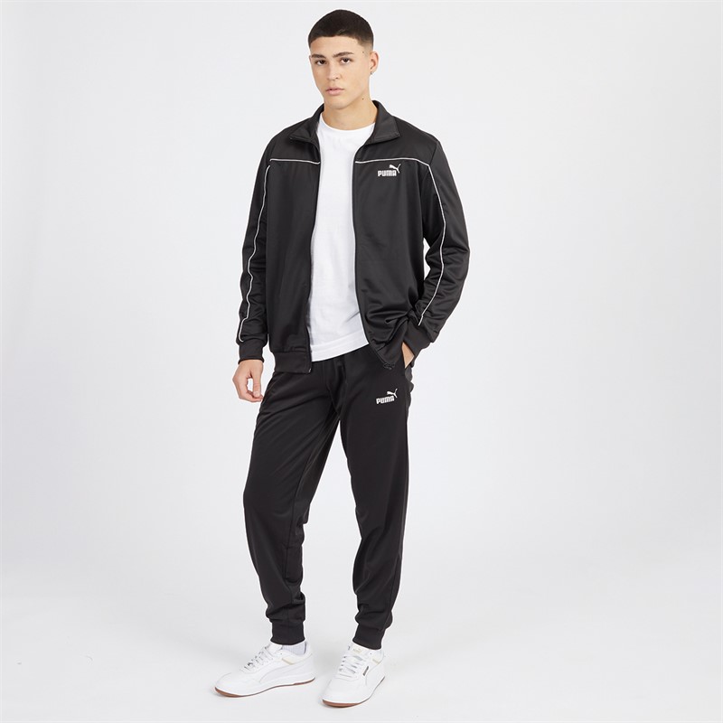 Mens Piping Poly Tracksuit Black 4 Mens Piping Poly Tracksuit Black