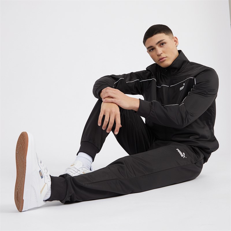 Mens Piping Poly Tracksuit Black 5 Mens Piping Poly Tracksuit Black