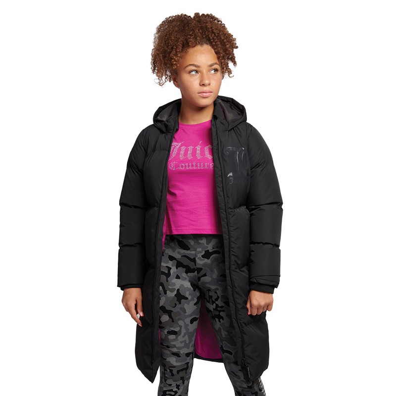 Girls Longline Puffer Jacket Black