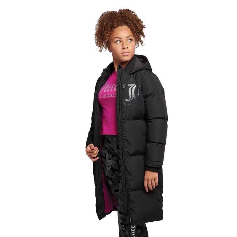 Girls Longline Puffer Jacket Black 3 Girls Longline Puffer Jacket Black