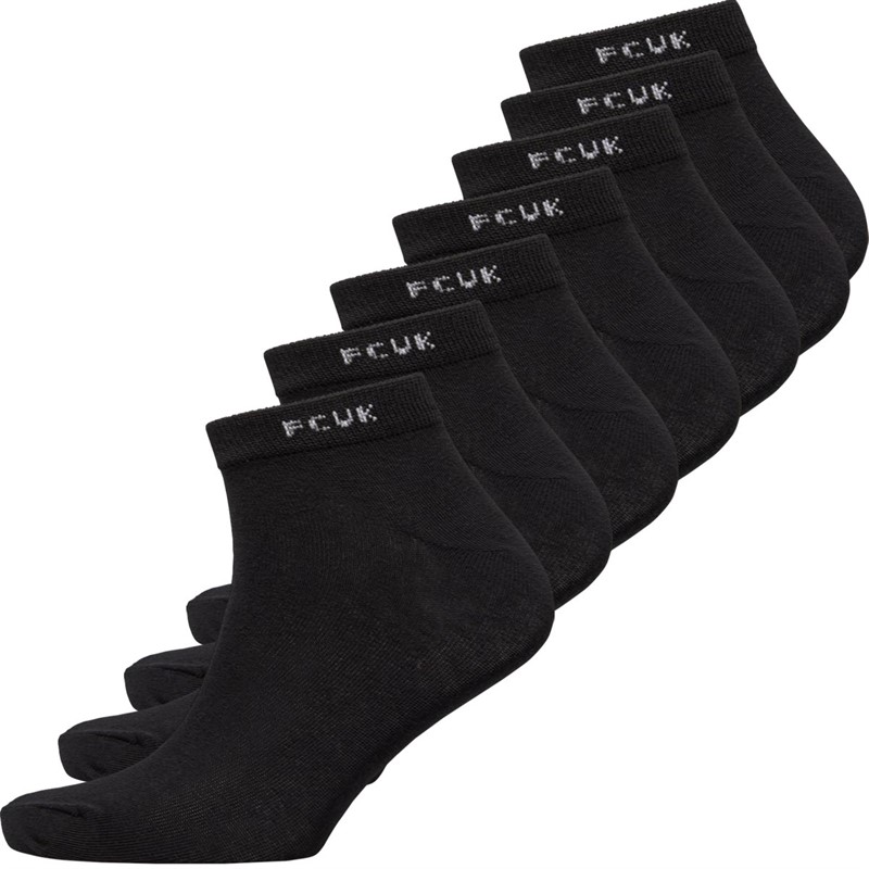Mens FCUK Seven Pack Trainer Socks Black 1 Mens FCUK Seven Pack Trainer Socks Black