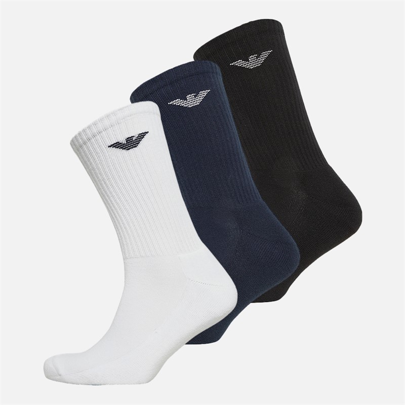 Mens Three Pack Crew Socks White/Black/Navy