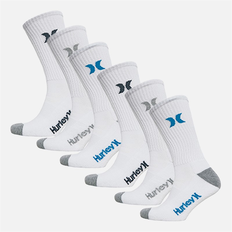 Mens 1/2 Terry Six Pack Crew Socks White/Blue