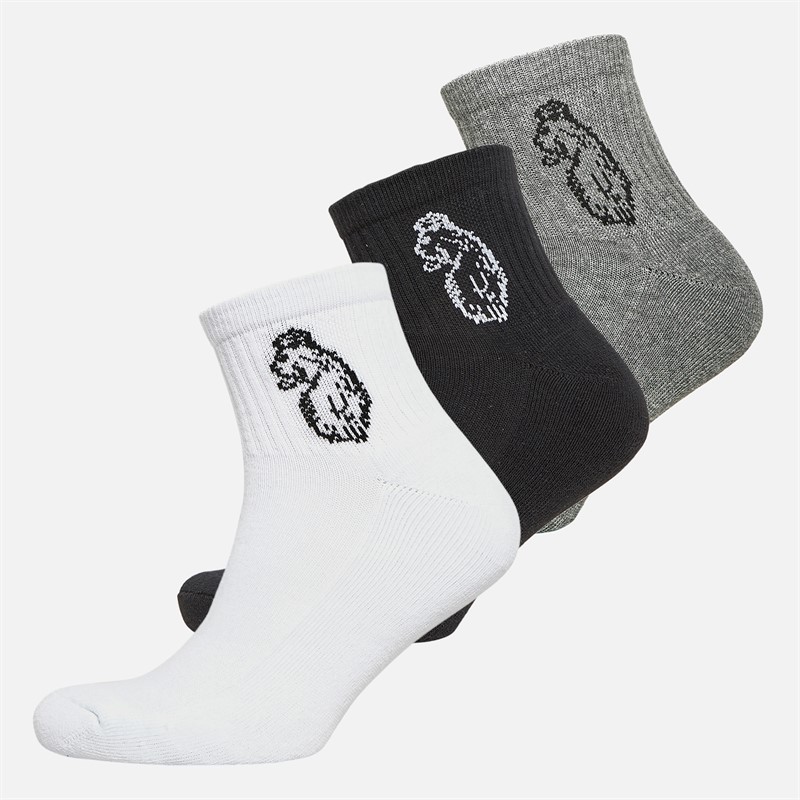 Mens Glory Three Pack Ankle Socks Black/Grey/White