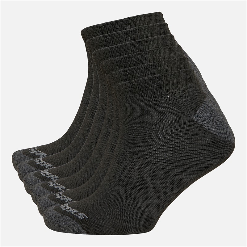 Mens Six Pack Quarter Socks Black