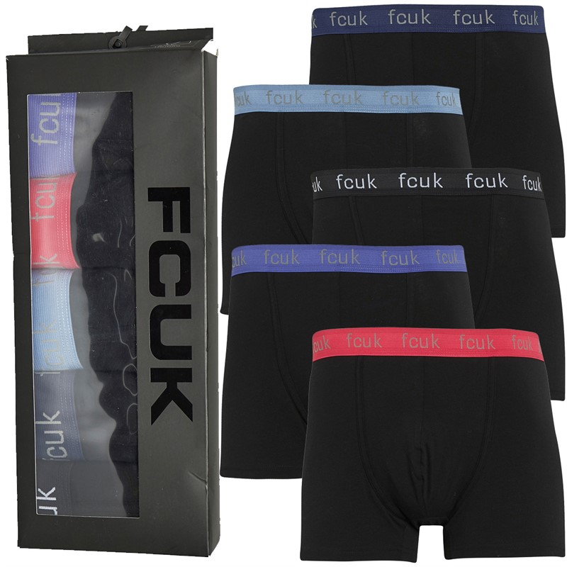 Mens FCUK Five Pack Boxers FCUK 20 Black