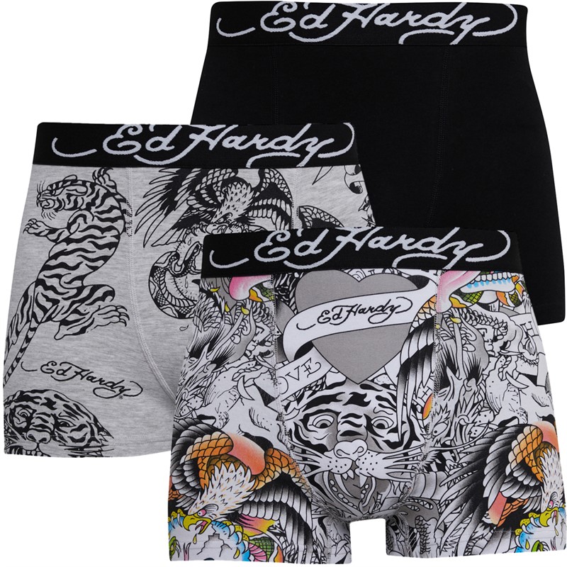 Mens Nitro Three Pack Boxers White AOP/Grey Marl AOP/Black 1 Mens Nitro Three Pack Boxers White AOP/Grey Marl AOP/Black