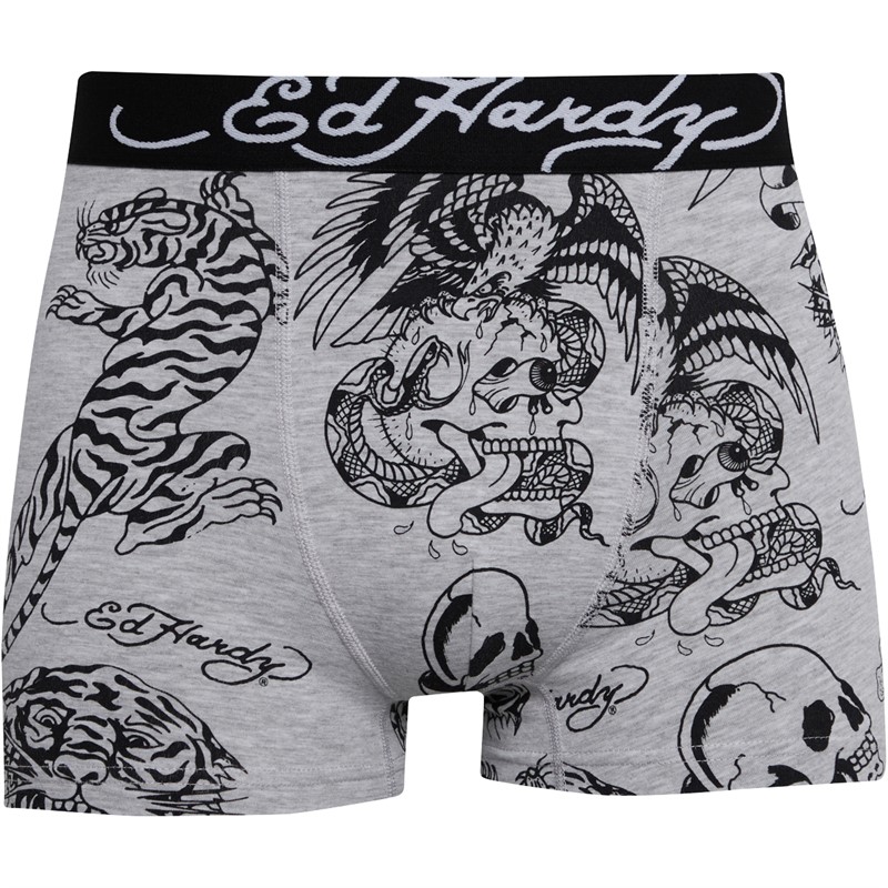 Mens Nitro Three Pack Boxers White AOP/Grey Marl AOP/Black 2 Mens Nitro Three Pack Boxers White AOP/Grey Marl AOP/Black