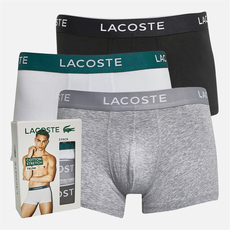 Mens Three Pack Boxer Trunks Black/White-Silver Chine