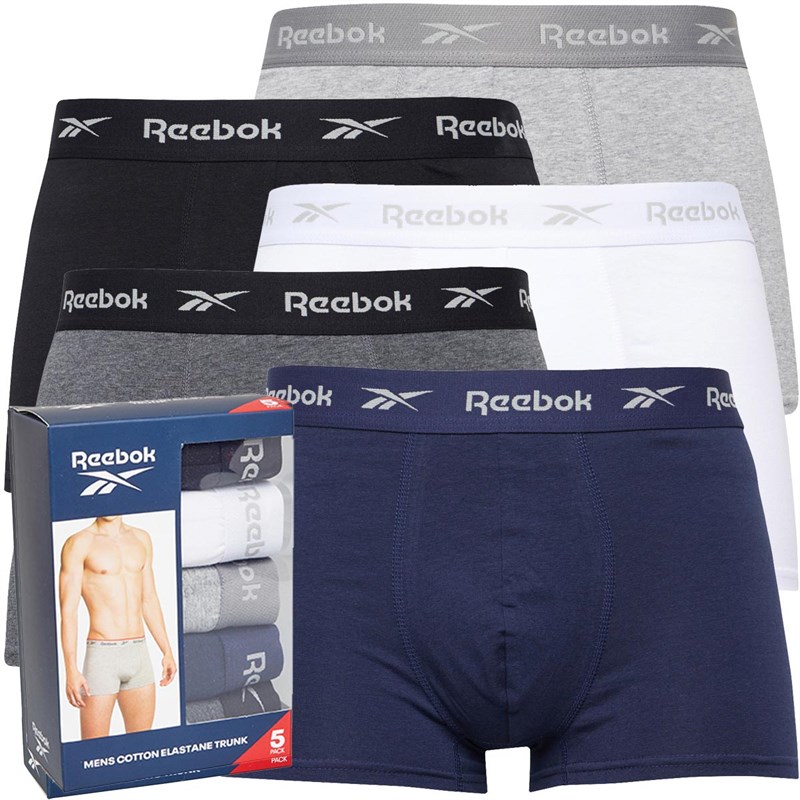 Mens Boyes Five Pack Trunks Black/White/Grey Marl/Navy/Charcoal Marl