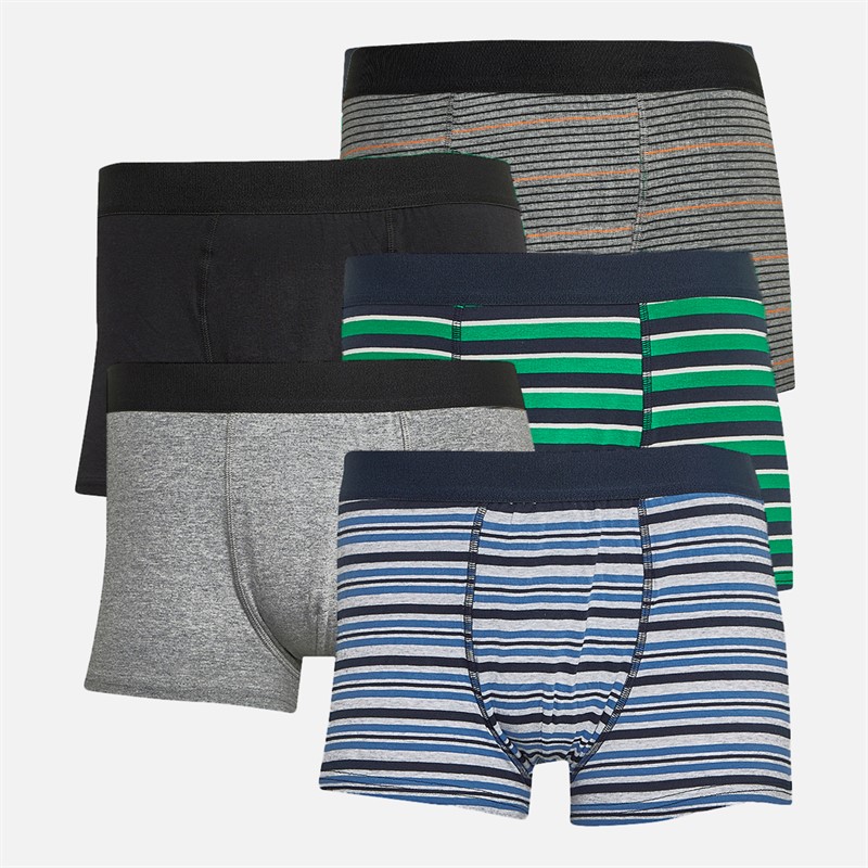 Mens Assorted Yarn Dyed Plain/Striped Five Pack Boxer Shorts Multi Black Mix