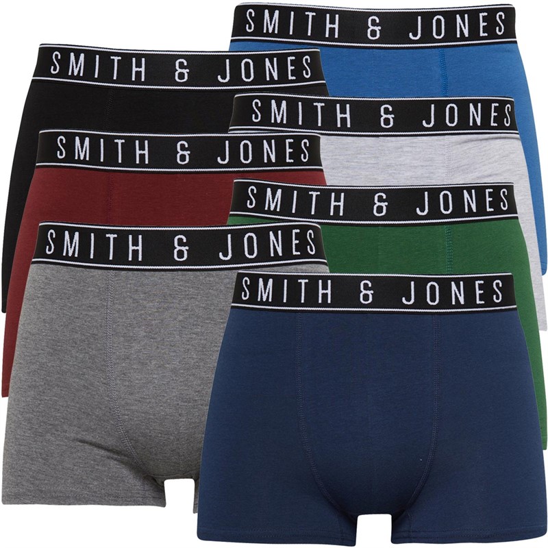 Mens Bez Seven Pack Boxers Black/Grey Marl/Port/Dark Green/Dark Blue