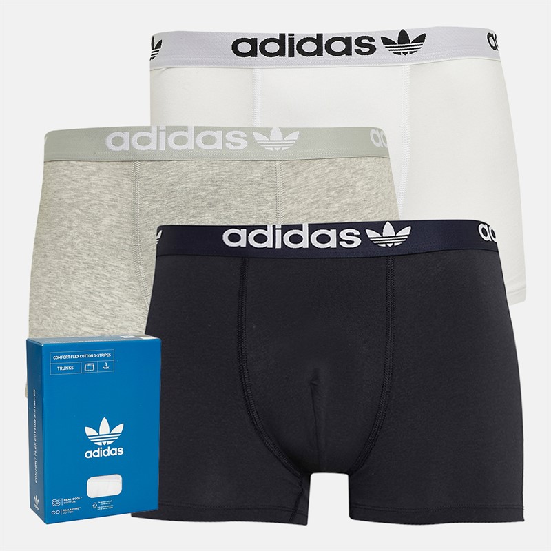 Mens Comfort Flex 3 Stripes Three Pack Trunks White/Navy/Grey
