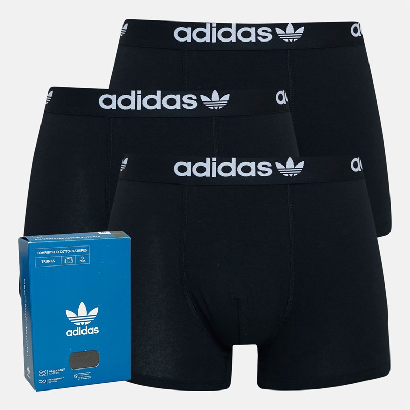 Mens Comfort Flex 3 Stripes Three Pack Trunks Black