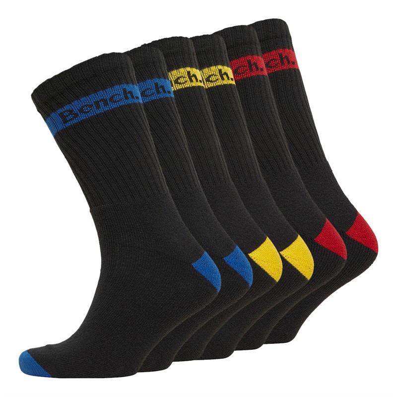 Mens Dusk Six Pack Crew Socks Black/Red/Yellow/Royal