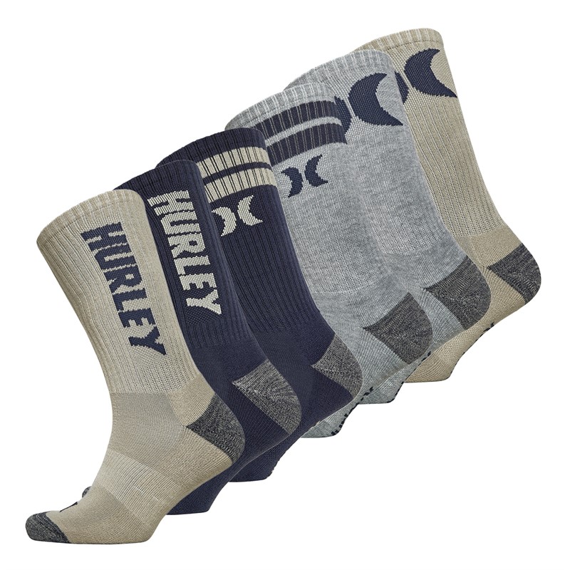 Mens Six Pack 1/2 Terry Crew Socks Light Beige